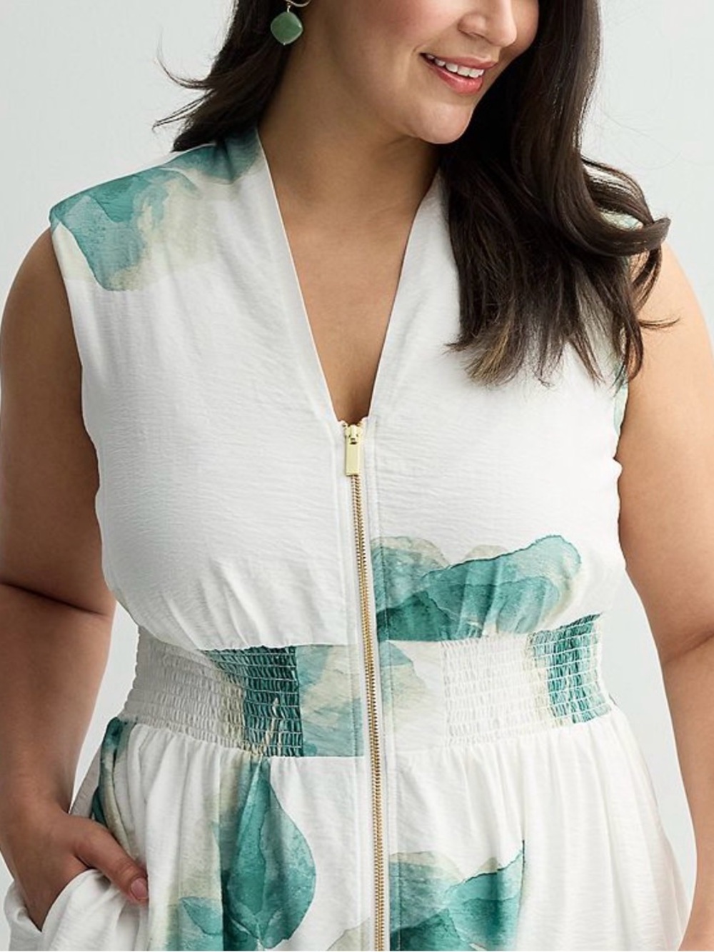 Nine West Plus 3X White Floral Zip-Front Midi Dress. New with Tags - Picture 3 of 4